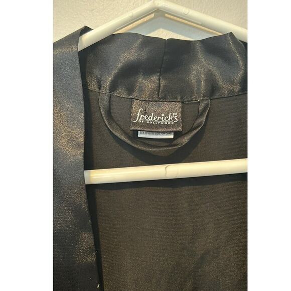 Frederick’s of Hollywood Black Silk Short Robe Tie Medium Pockets Nighty Lace - Picture 2 of 4